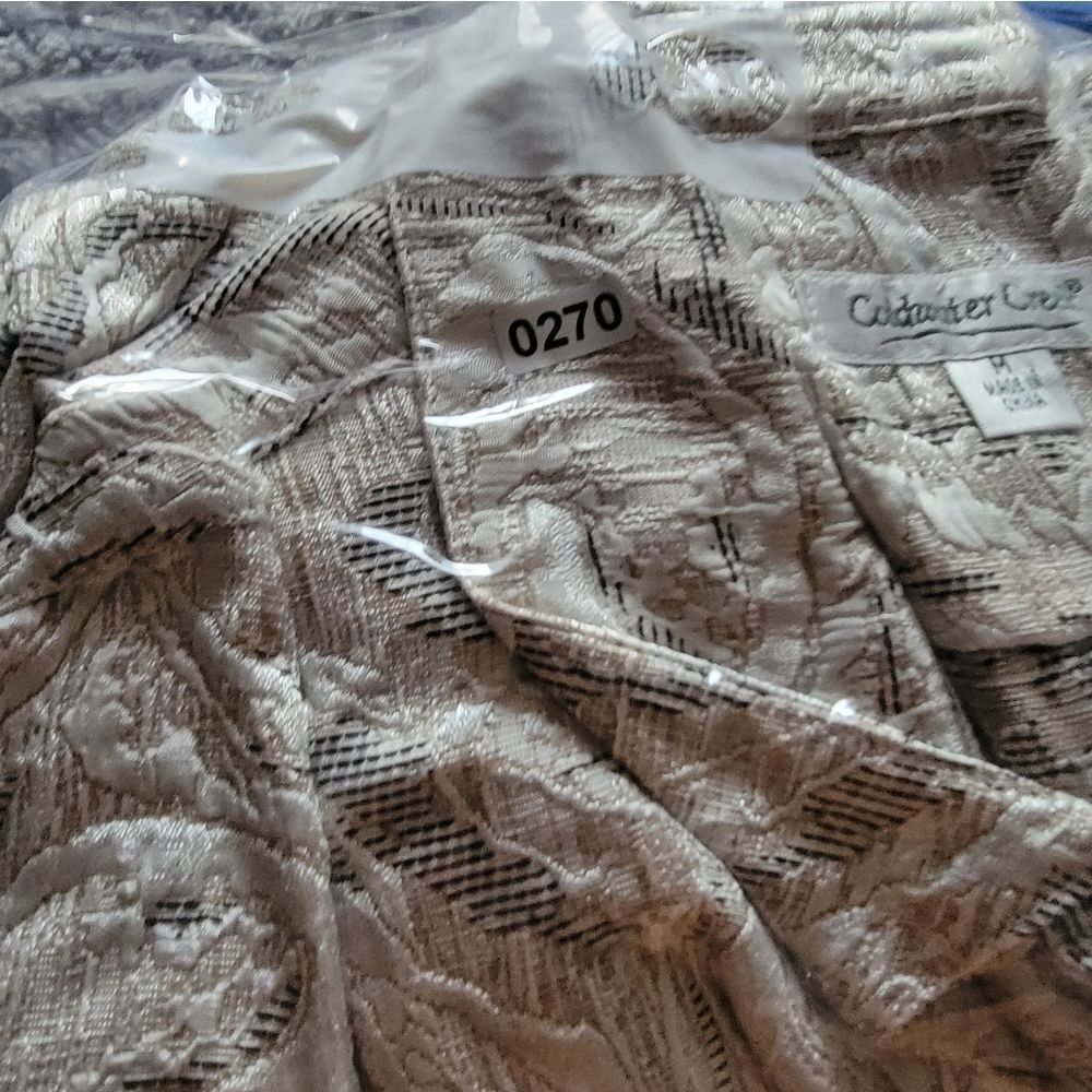 Coldwater Creek Shimmering Silver Brocade Button Up Blouse - Picture 9 of 9